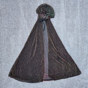 Halloween Costume Cape Sparkly Black Red Hooded Sheer Vampire Goth Adult Kids OS